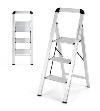 3-Step Ladder Aluminum Folding Step Stool with Non-Slip Pedal and Footpads-Sliver