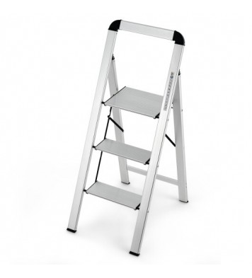 3-Step Ladder Aluminum Folding Step Stool with Non-Slip Pedal and Footpads-Sliver