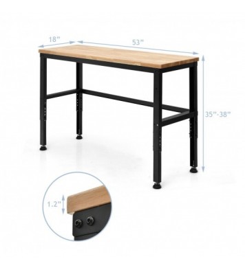 53 Inch Adjustable Heavy-Duty Workbench with Rubber Wood Top