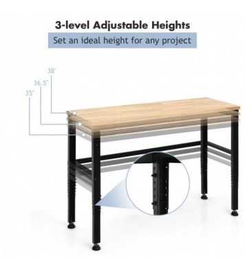 53 Inch Adjustable Heavy-Duty Workbench with Rubber Wood Top