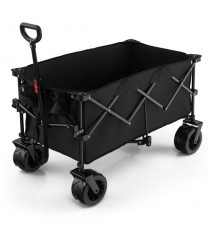 Folding Utility Garden Cart with Wide Wheels and Adjustable Handle-Black