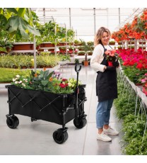 Folding Utility Garden Cart with Wide Wheels and Adjustable Handle-Black