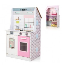 2-In-1 Kids Kitchen Playset and Dollhouse with Accessories