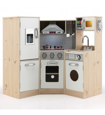 Kids Corner Wooden Kitchen Playset with Cookware Accessories