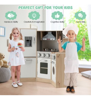 Kids Corner Wooden Kitchen Playset with Cookware Accessories