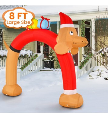 8 Feet Lighted Inflatable Christmas Dachshund Arch with Air Blower