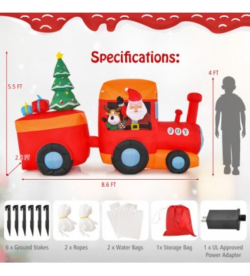 8.6 Feet Lighted Christmas Inflatable Train with Santa Claus Deer