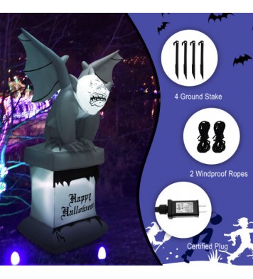 8.2 Feet Halloween Inflatable Gravestone with Gargoyle Yard Decoration and LED Lights