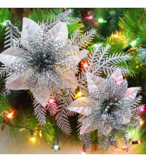 Glitter Artificial Christmas Tree Flowers Ornament Pendant Xmas Party Decoration