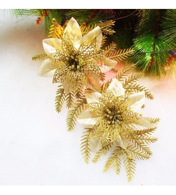 Glitter Artificial Christmas Tree Flowers Ornament Pendant Xmas Party Decoration