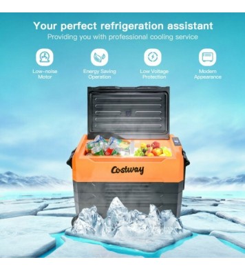 58 Quarts Car Refrigerator Portable RV Freezer Dual Zone with Wheel-Orange - Color: Orange