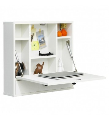 Wall-Mount Floating Desk Foldable Space Saving Laptop Workstation White - Color: White