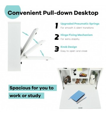 Wall-Mount Floating Desk Foldable Space Saving Laptop Workstation White - Color: White