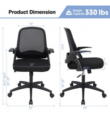 Adjustable Mesh Office Chair Rolling Computer Desk Chair with Flip-up Armrest-Black - Color: Black