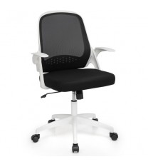 Adjustable Mesh Office Chair Rolling Computer Desk Chair with Flip-up Armrest-White - Color: White