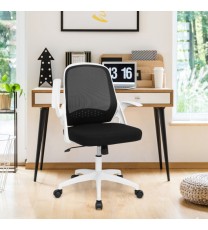 Adjustable Mesh Office Chair Rolling Computer Desk Chair with Flip-up Armrest-White - Color: White