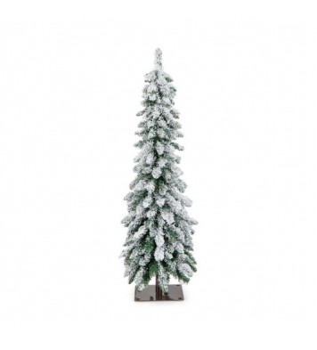 4 Feet Pre-Lit Artificial Christmas Tree Snow-Flocked Slim Pencil Xmas Decor - Color: White - Size: 4 ft