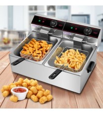 3400W Dual Tank Electric Countertop Deep Fryer - Color: Silver