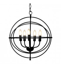 20 Inch 5 Lights Metal Chandelier with Pivoting Interlocking Rings - Color: Black