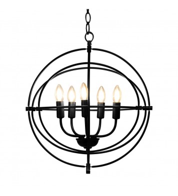 20 Inch 5 Lights Metal Chandelier with Pivoting Interlocking Rings - Color: Black