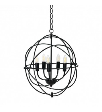 20 Inch 5 Lights Metal Chandelier with Pivoting Interlocking Rings - Color: Black