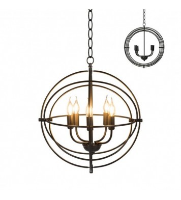 20 Inch 5 Lights Metal Chandelier with Pivoting Interlocking Rings - Color: Black