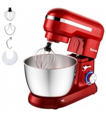 4.8 Qt 8-speed Electric Food Mixer with Dough Hook Beater-Red - Color: Red