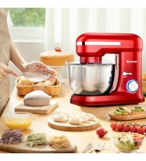 4.8 Qt 8-speed Electric Food Mixer with Dough Hook Beater-Red - Color: Red