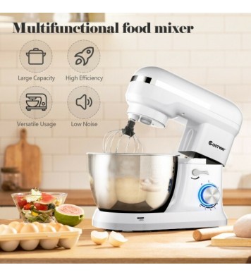 4.8 Qt 8-speed Electric Food Mixer with Dough Hook Beater-White - Color: White