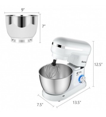 4.8 Qt 8-speed Electric Food Mixer with Dough Hook Beater-White - Color: White