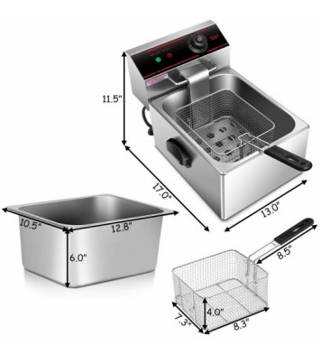 1700W Single Electric Deep Fryer with Basket Scoop Unit - Color: Silver