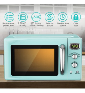 0.9 Cu.ft Retro Countertop Compact Microwave Oven-Green - Color: Green