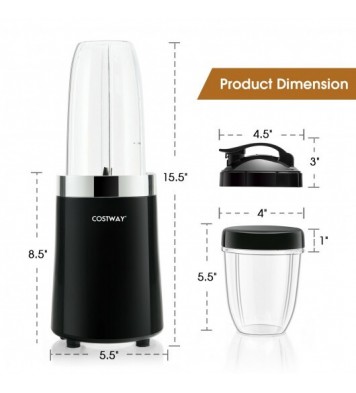 1000W Portable Blender with 6-Blade Design-Black - Color: Black