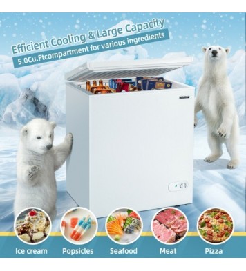 5.2 Cu.ft Chest Freezer Upright Single Door Refrigerator with 3 Baskets-White - Color: White