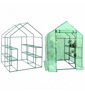 8 shelves Mini Walk In Greenhouse Outdoor Gardening Plant Green House - Color: Green