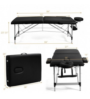 84 Inch L Portable Adjustable Massage Bed with Carry Case for Facial Salon Spa -Black - Color: Black