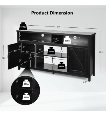 59 Inch TV Stand Media Center Console Cabinet with Barn Door for TV's 65 Inch-Black - Color: Black - Size: 59 inches