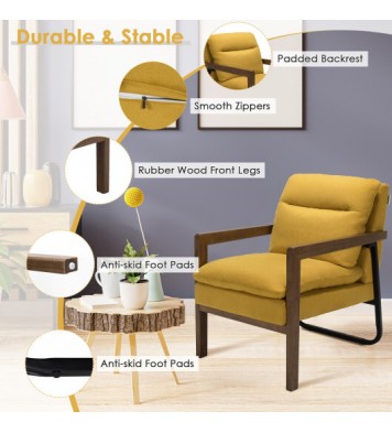 Single Sofa Chair with Extra-Thick Padded Backrest and Seat Cushion-Yellow - Color: Yellow