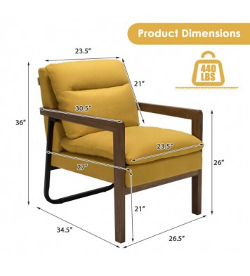 Single Sofa Chair with Extra-Thick Padded Backrest and Seat Cushion-Yellow - Color: Yellow