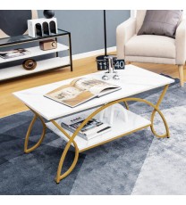 2-Tier Coffee Table Gold Rectangle for Living Room-Golden - Color: Golden