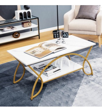 2-Tier Coffee Table Gold Rectangle for Living Room-Golden - Color: Golden