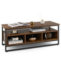 3-Tier Industrial Style Coffee Table with Open Shelf and 3 Storage Cubbies-Rustic Brown - Color: Rustic Brown