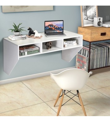 Wall Mounted Floating Computer Table Desk Storage Shelf-White - Color: White