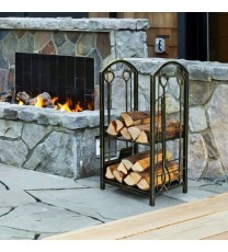 Fireplace Log Rack with 4 Pieces Fireplace Tools-Bronze - Color: Bronze