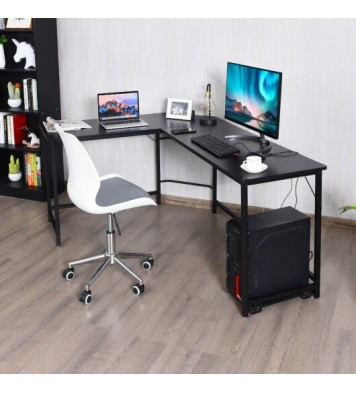 L Shaped Desk Corner Computer Desk PC Laptop Gaming Table Workstation-Black - Color: Black