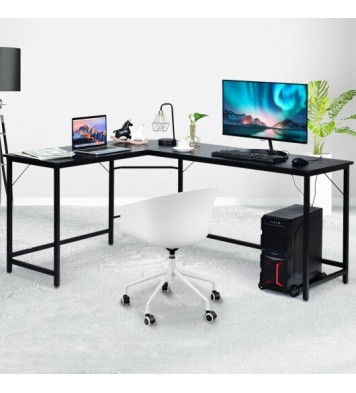 L Shaped Desk Corner Computer Desk PC Laptop Gaming Table Workstation-Black - Color: Black