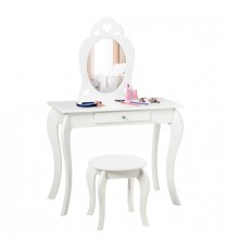 Kids Princess Makeup Dressing Play Table Set with Mirror -White - Color: White