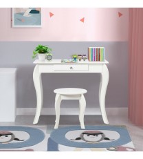 Kids Princess Makeup Dressing Play Table Set with Mirror -White - Color: White