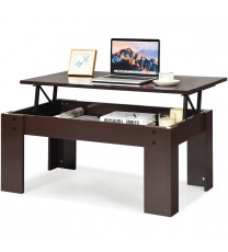 Lift Top Coffee Pop-UP Cocktail Table-Brown - Color: Brown