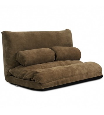 6-Position Adjustable Sleeper Lounge Couch with 2 Pillows-Coffee - Color: Brown